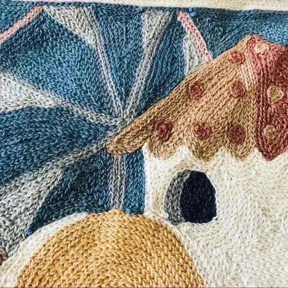 Vintage Hand Made Embroidered Wool Knit Pillow - Picture 4 of 12